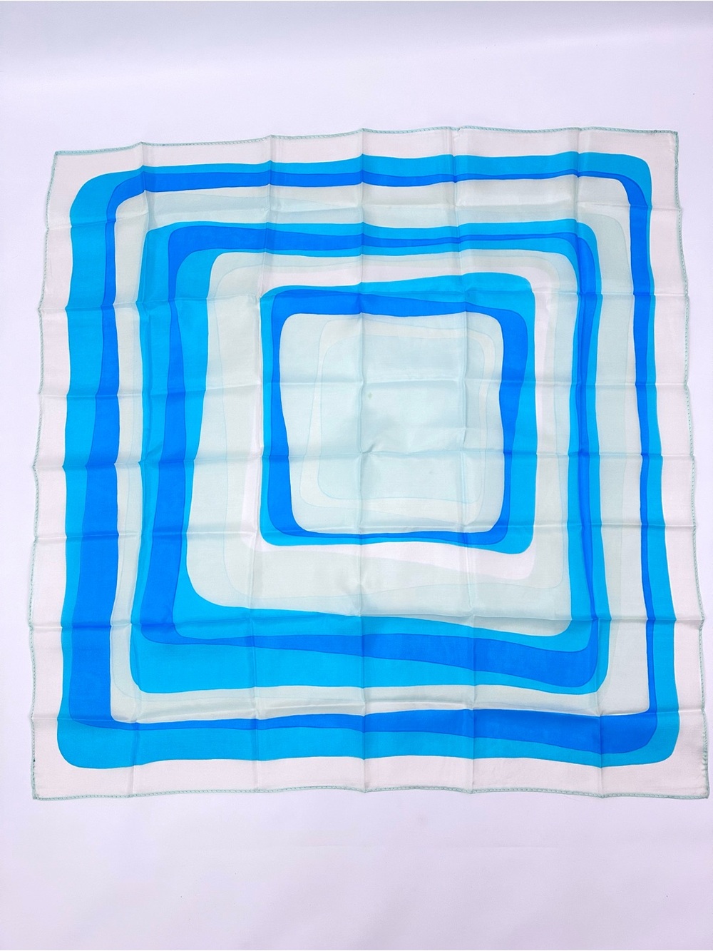 Vintage Silk Scarf Blue Aqua Geometric Square 30x30